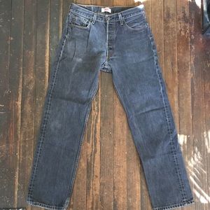 Levi’s 501 straight leg button fly label w31 L 34. Charcoal gray.